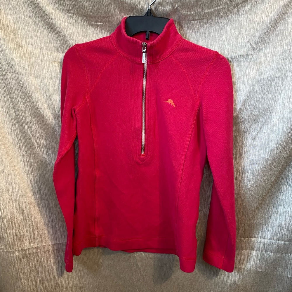 Womens Tommy Bahama Half Zip Fuchsia Sweater Pullover Orange Embroidery Sz XS